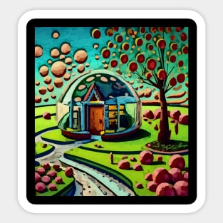 watercolor mushroom house land of fruits Sticker